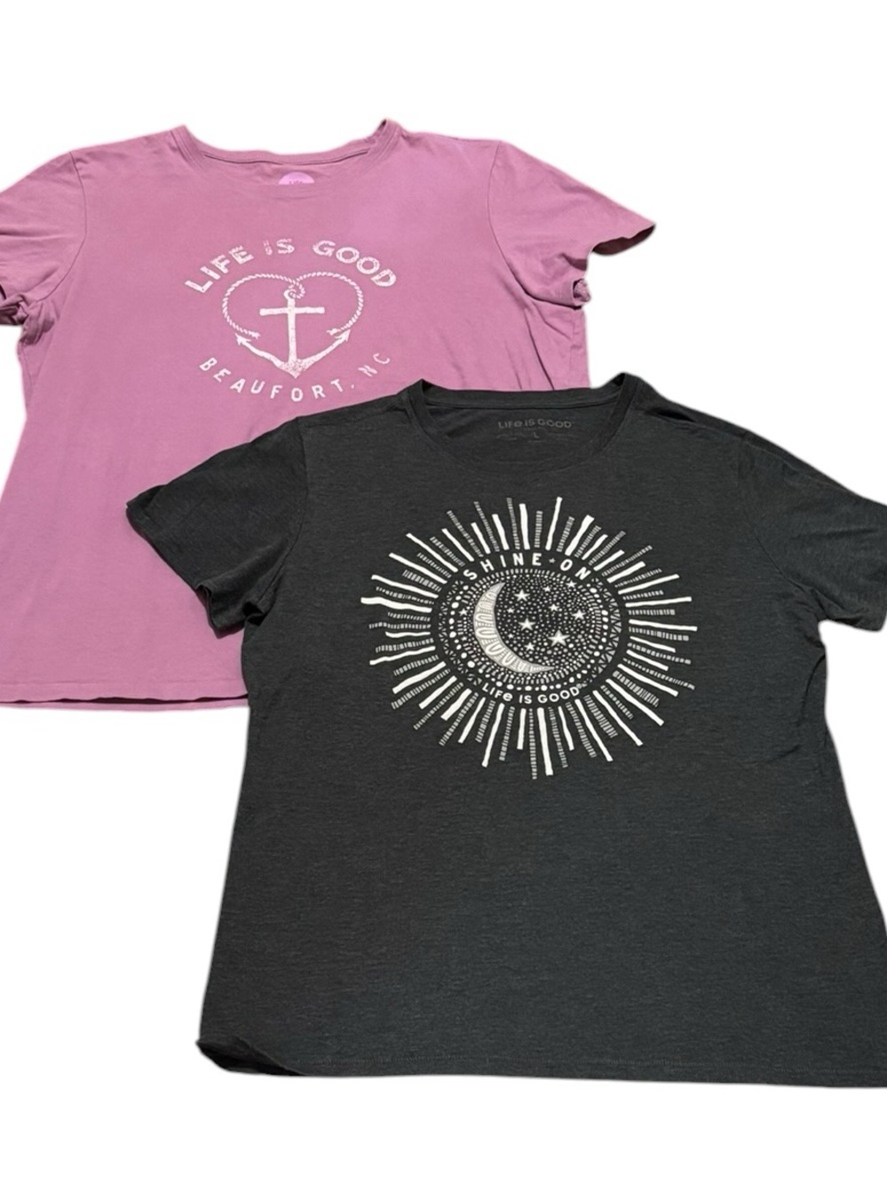 Life Is Good Short Sleeve Cotton Graphic Tees, Light Purple & Charcoal, XL/L